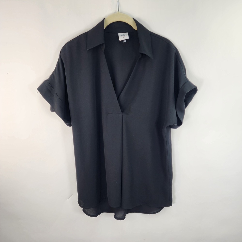 CAbi Replay Top Women's XS Black Lightweight Cuffed Sleeves Minimalist Popover